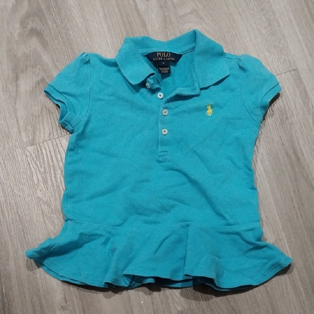 Polo by Ralph Lauren Girls Kids Blue Shirt With Ruffle Bottom Trim Size 6